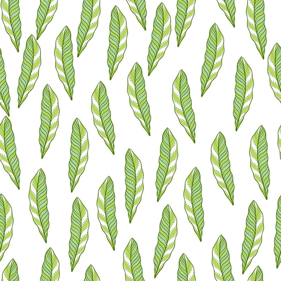geïsoleerd naadloos patroon met kleine groene willekeurige abstracte bladelementen. witte achtergrond. bloemenprint. vector