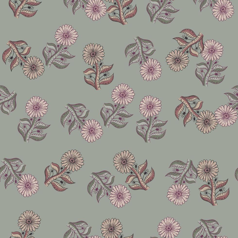 bleke tonen vintage naadloos patroon met willekeurige zonnebloemelementen. pastelgroene achtergrond. roze bloemen. vector