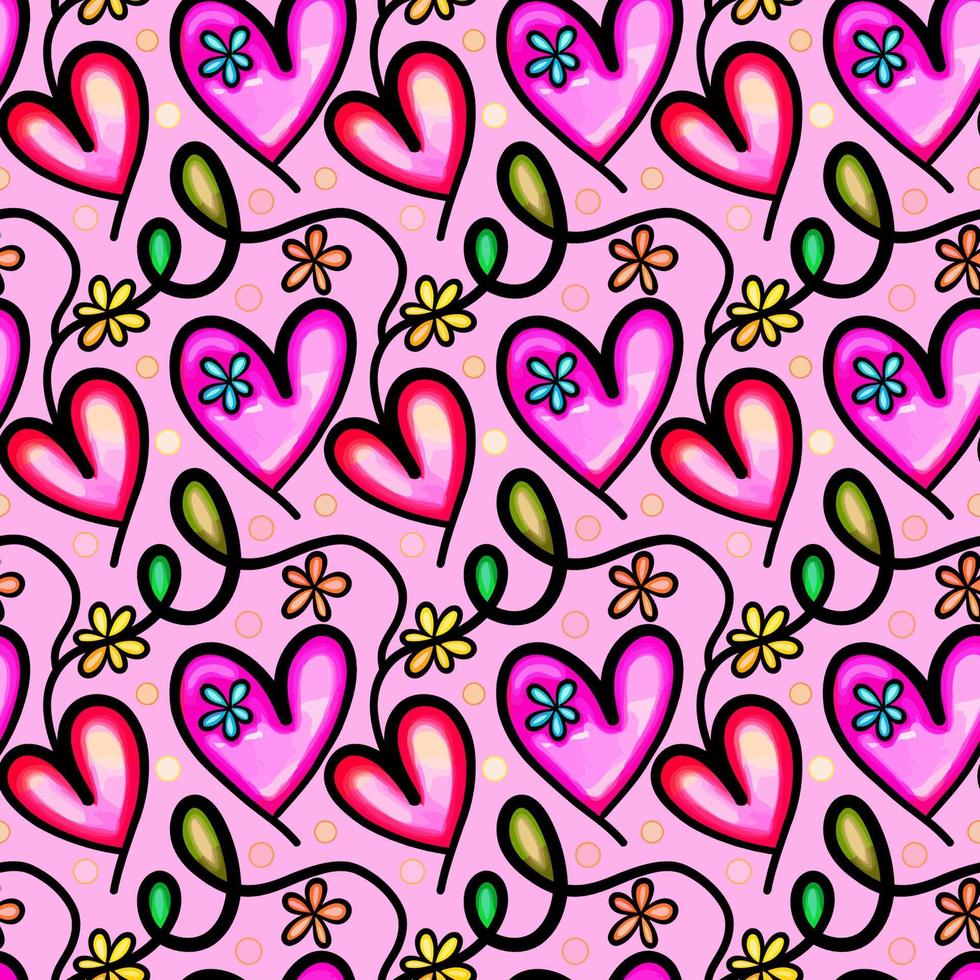 roze valentijn harten bloemen aquarel patroon vector