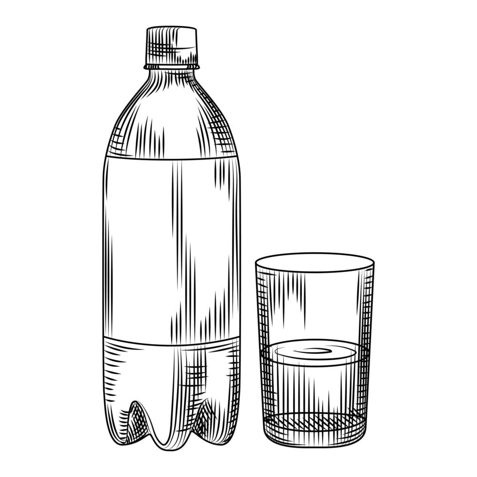 hand getekende plastic fles geïsoleerd op een witte achtergrond. gravure vintage stijl. vector