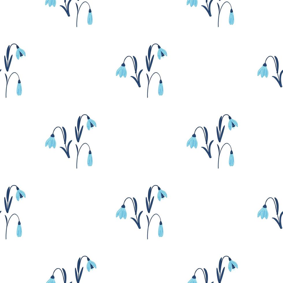 geïsoleerd naadloos patroon met blauwe klokje hand getrokken bloemenornament. witte achtergrond. doodle stijl. vector