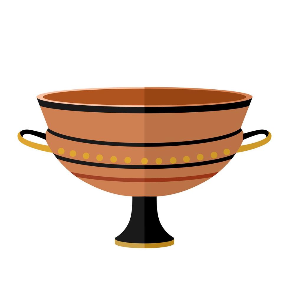 oude Griekse klei cylix wijn beker. oudheid kylix drinkbeker met patronen. plat geïsoleerd op een witte achtergrond. vector