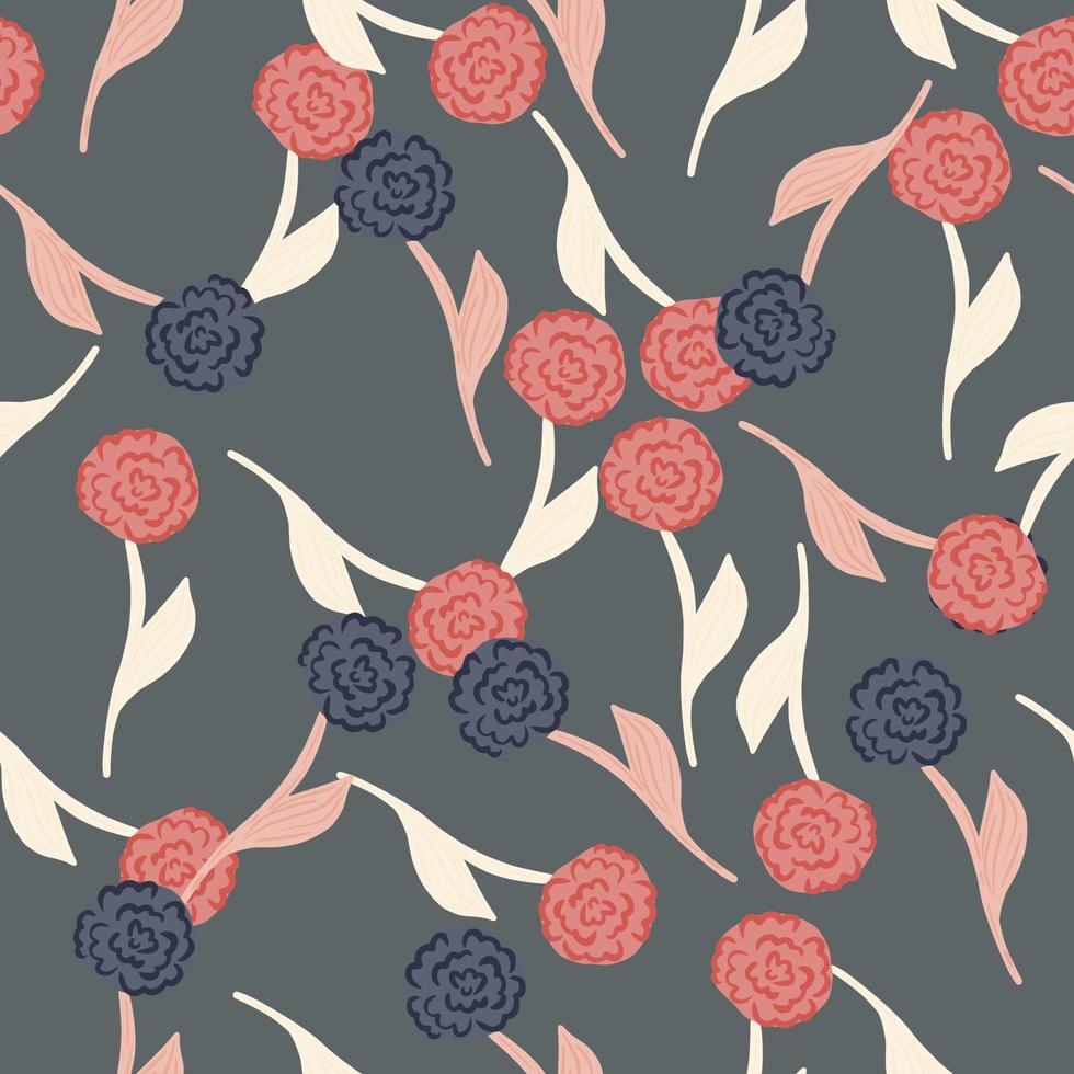 hand getekende naadloze patroon met roze elementen print. bloemen achtergrond. grijze achtergrond. eenvoudige stijl. vector