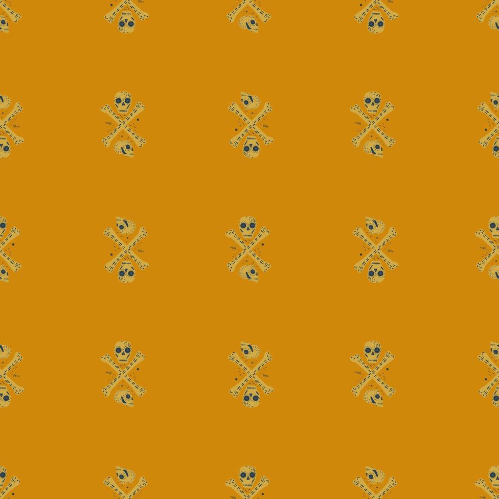 abstract naadloos patroon met gotisch schedels en beenderenornament. enge print op oranje achtergrond. vector