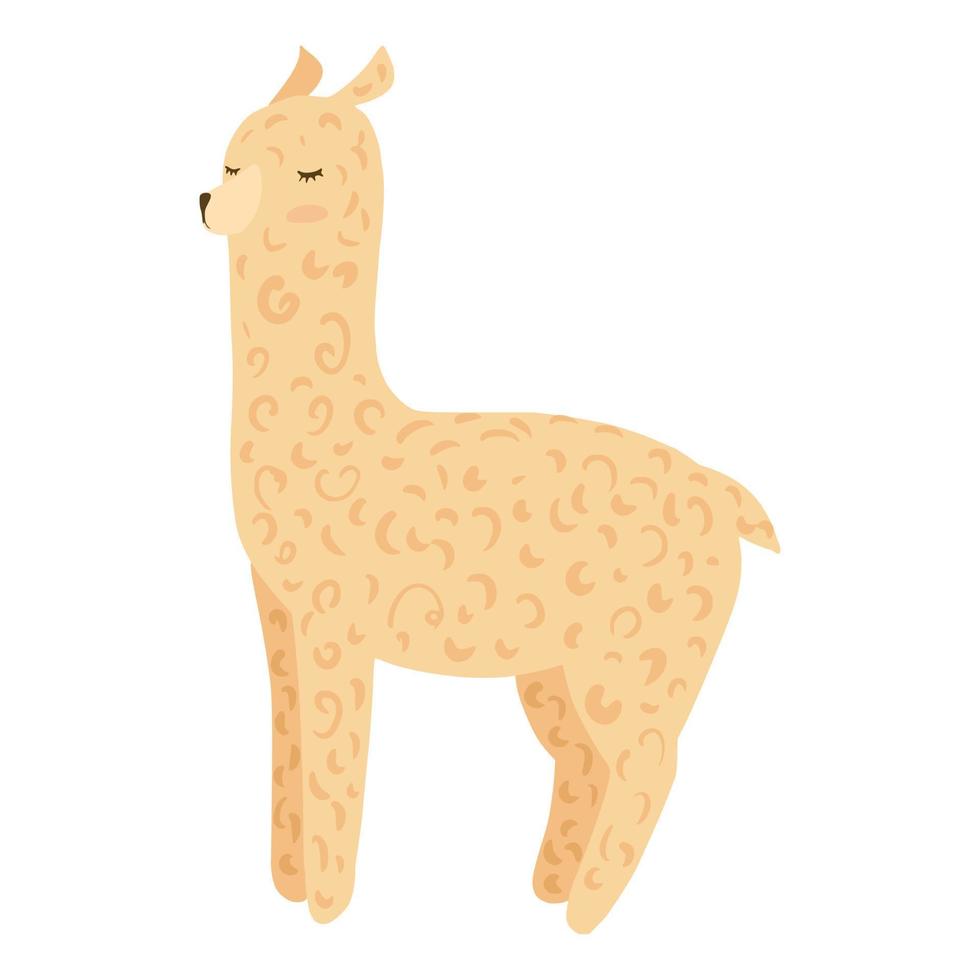 schattige alpaca geïsoleerd op een witte achtergrond. zachte lama gele kleur voor kinderen in doodle. vector