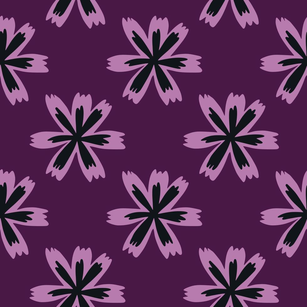 paars gekleurd naadloos patroon met handgetekende bloemsilhouetten. creatief bloesemontwerp. vector