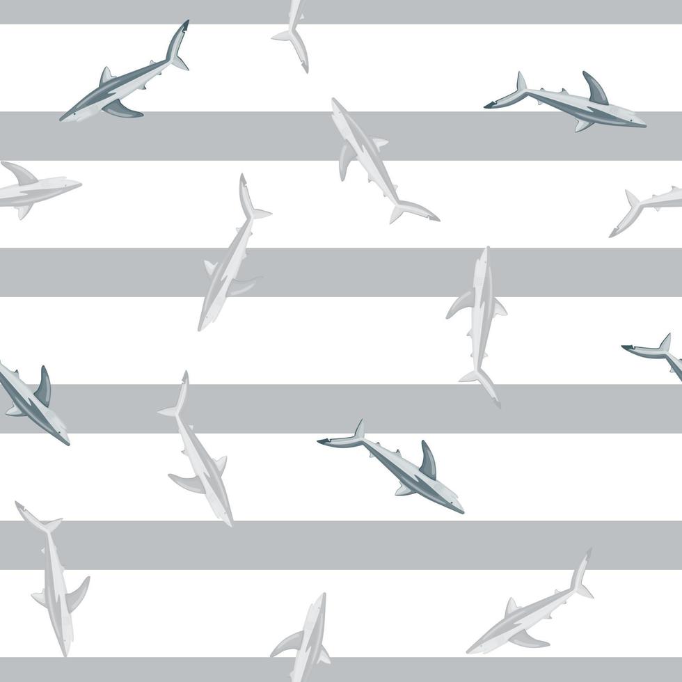naadloze patroon blauwe haai op gestreepte grijze achtergrond. textuur van zeevissen voor elk doel. vector