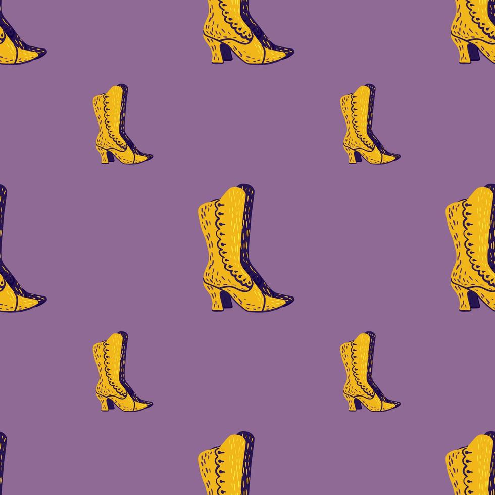 heldere cartoon naadloze patroon met gele schoenen fashion print. paarse achtergrond. stijl kunstwerk. vector