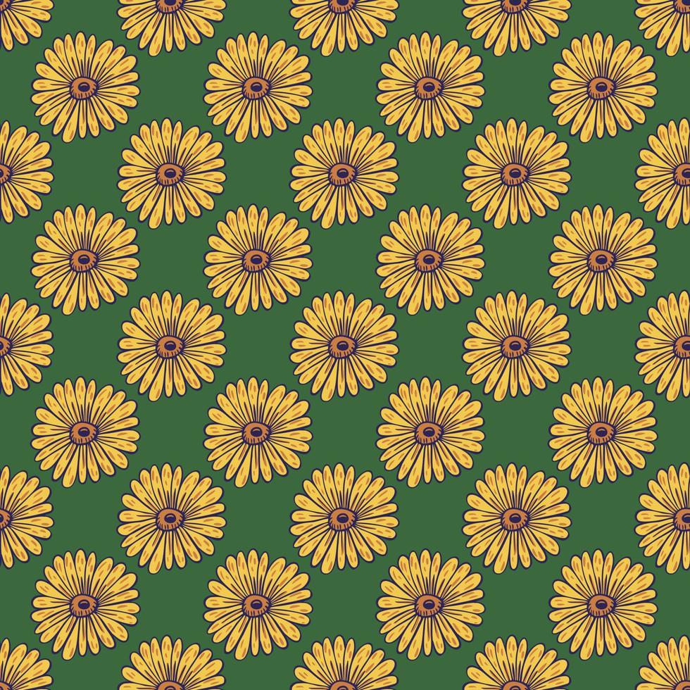 geel zonnebloem decoratief naadloos patroon in sprint seizoensgebonden stijl. groene achtergrond. vector