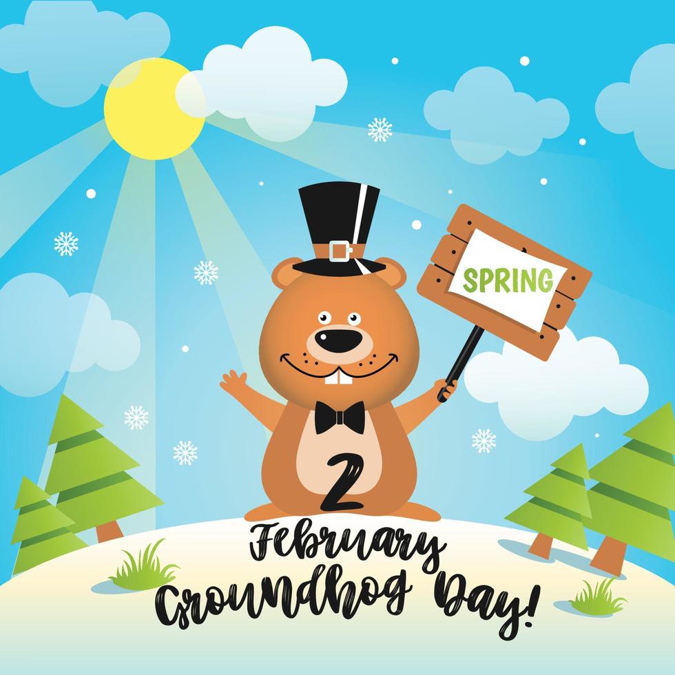 happy groundhog day-ontwerp met schattige en grappige groundhog vector