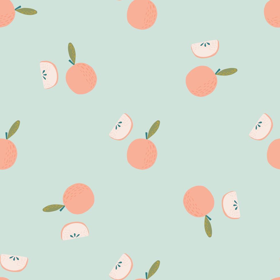 teder naadloos fruitpatroon met roze appelelementen. blauwe lichte achtergrond. pasteltinten kunstwerk. vector