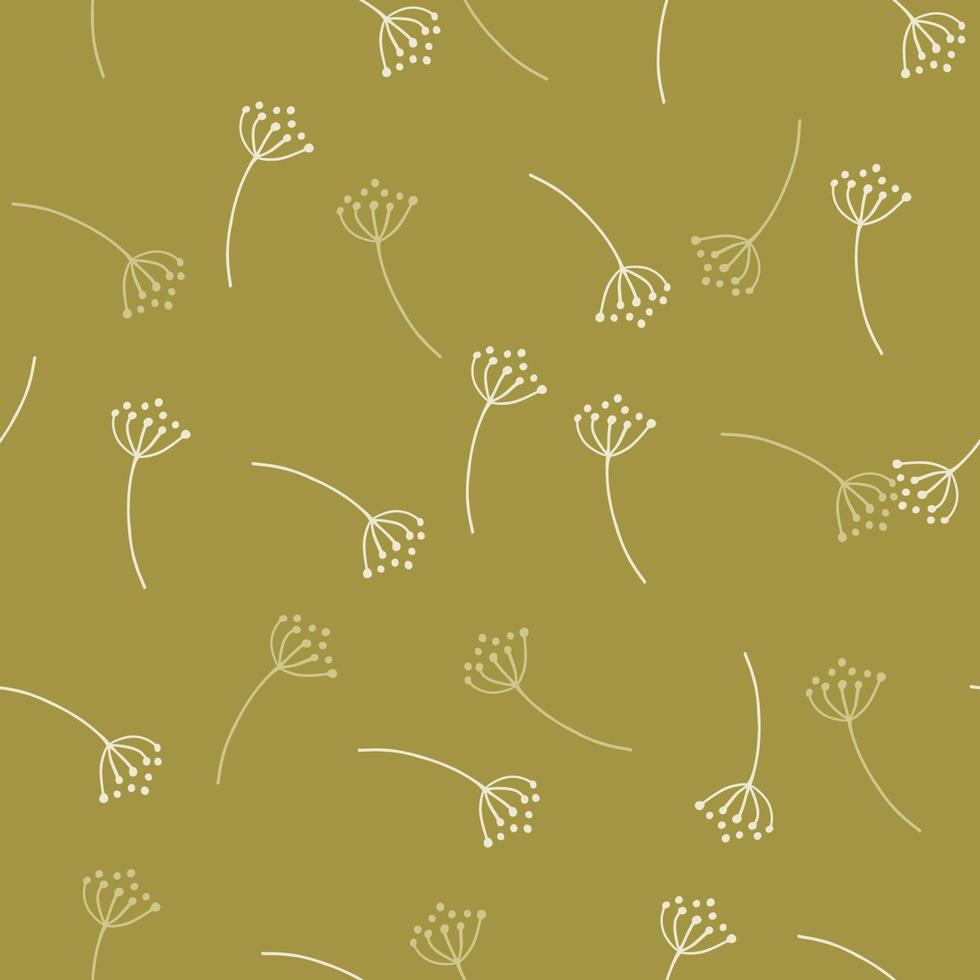 vintage naadloze patroon in groene olijf bleke kleur met doodle paardebloem bloemen vormen. vector