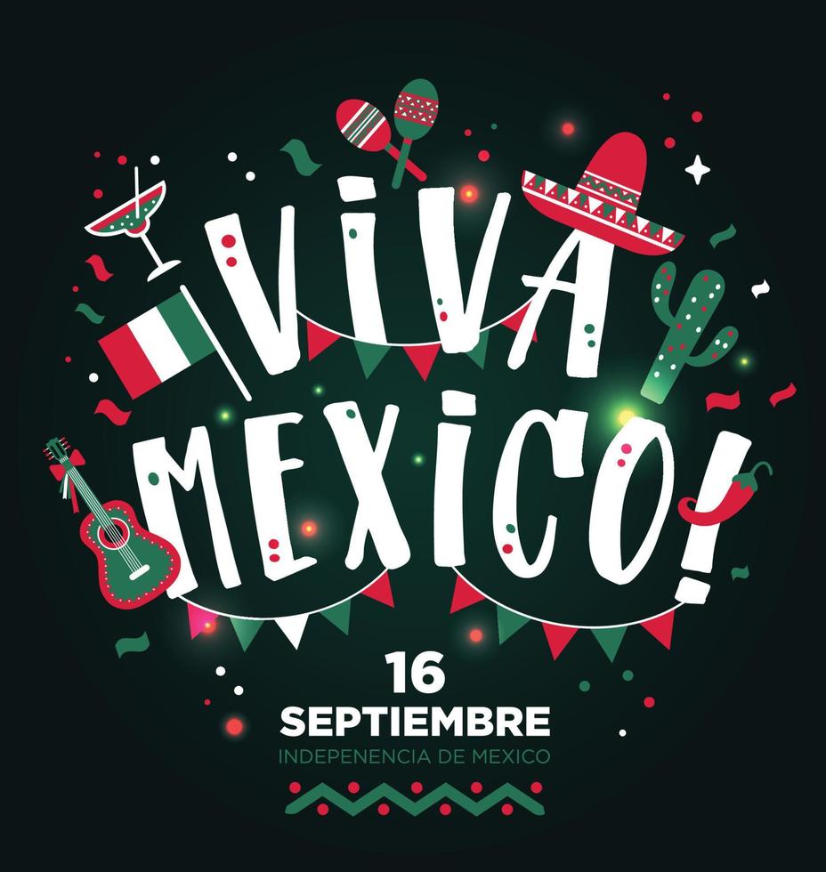 viva mexico hand getrokken typeontwerp. banner lay-out achtergrond. vector