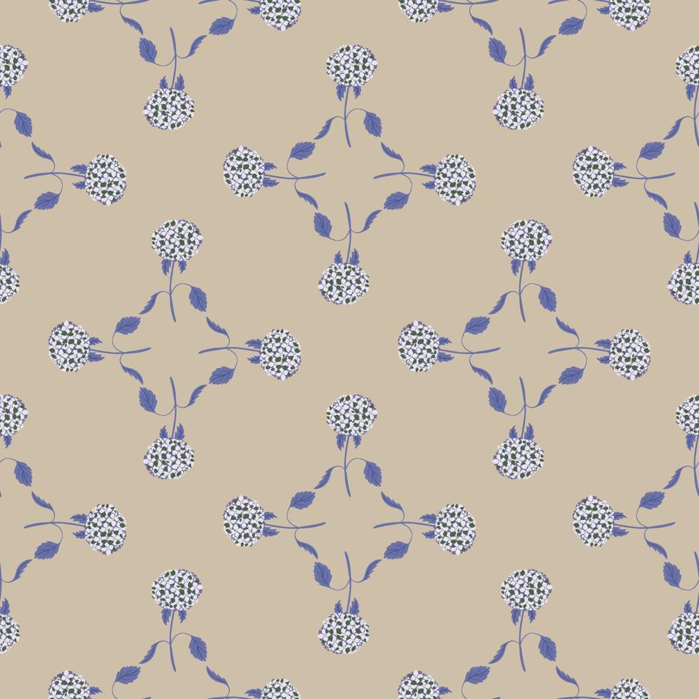 geometrische stijl naadloze patroon met blauwe hortensia bloemen sieraad. beige pastelachtergrond. vector