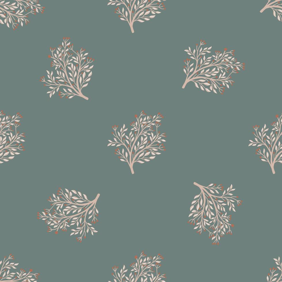 minimalistische bleke naadloze patroon met doodle bos boom silhouetten. blauwe bleke achtergrond. seizoen achtergrond. vector