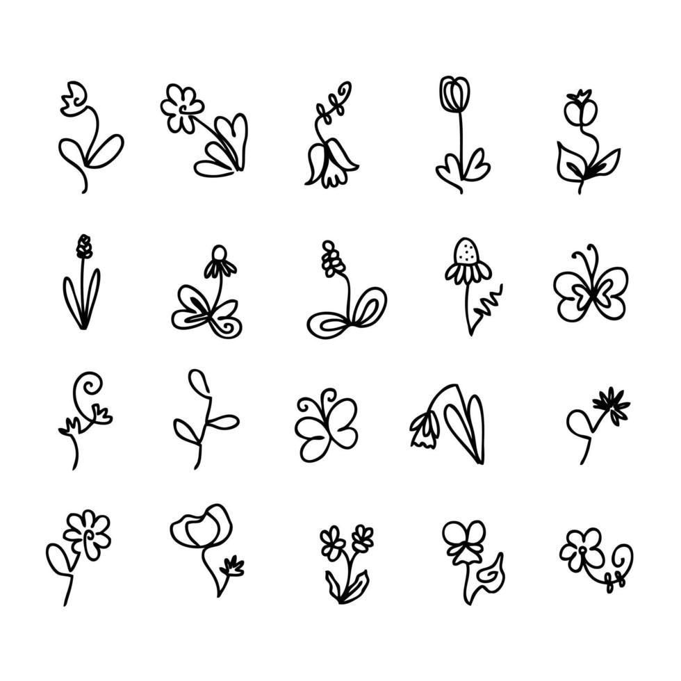 één lijn bloem doodle pictogrammen voor decoratief ontwerp. vector