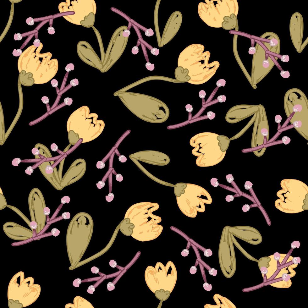 naadloze patroon met grunge getextureerde tulp en pruim bloemen. vector