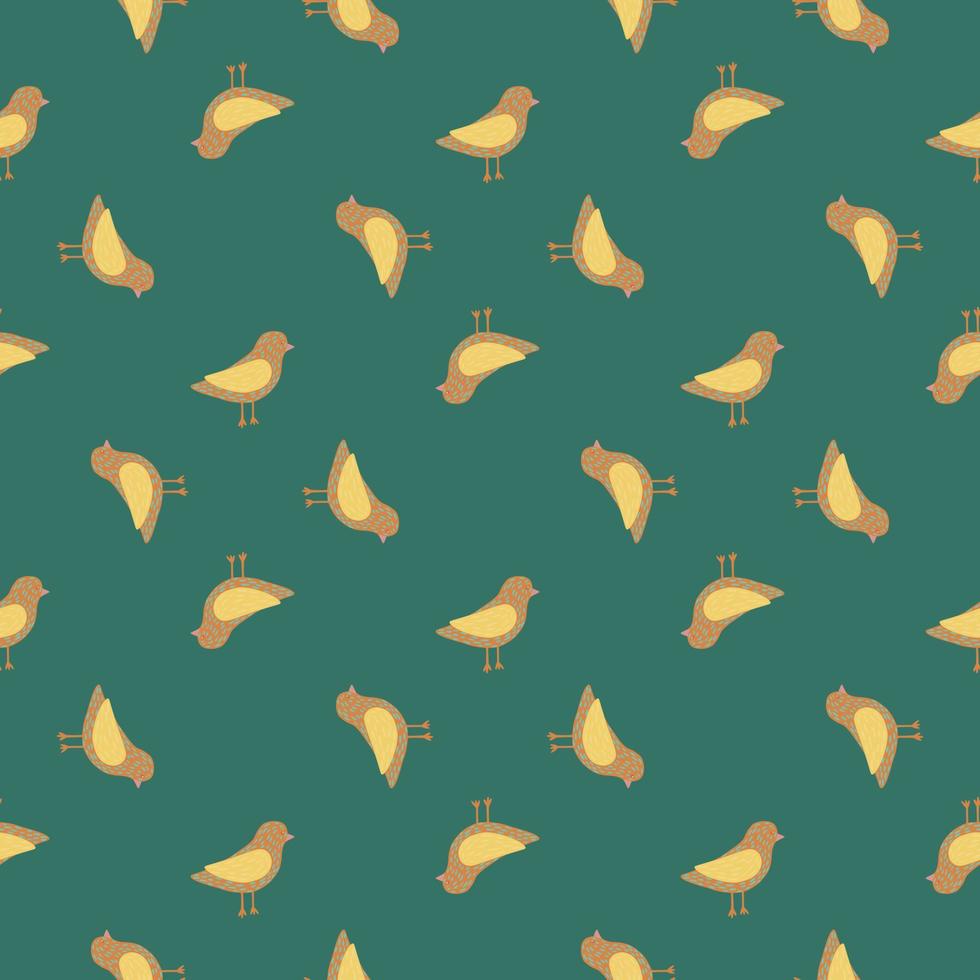 abstracte dierlijke naadloze patroon met gele vogels ornament. turkooizen achtergrond. vector