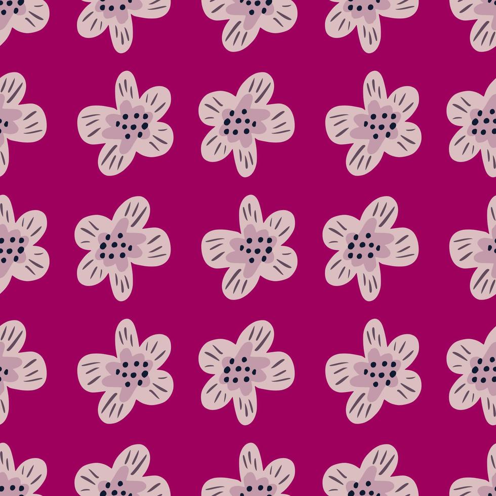 schets stijl botanische naadloze patroon met licht paarse bloemen vormen. roze achtergrond. bloemen achtergrond. vector
