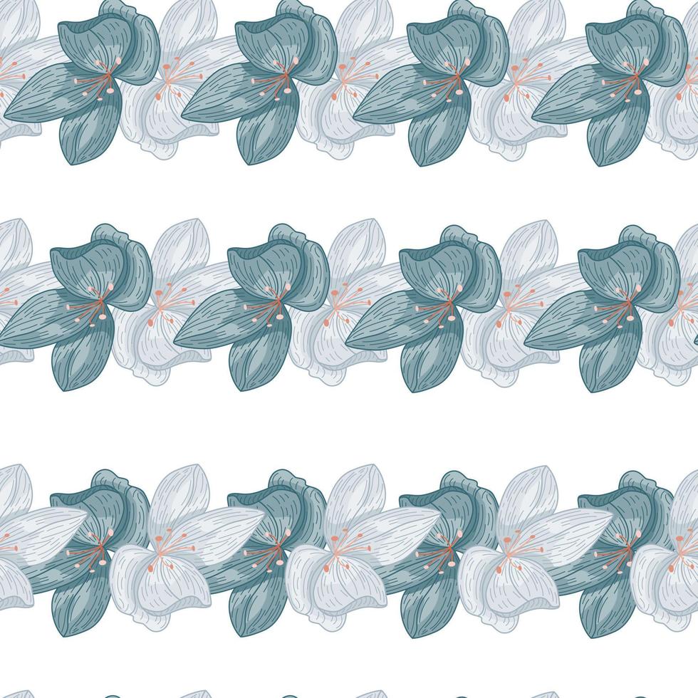 decoratief naadloos patroon met marineblauwe omtrek orchidee bloemen elementen. witte achtergrond. eenvoudige stijl. vector