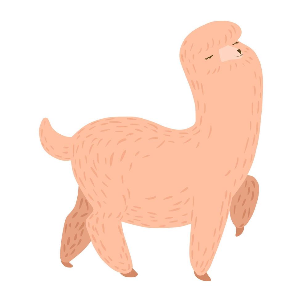 schattige alpaca geïsoleerd op een witte achtergrond. zachte lama roze kleur voor kinderen in doodle. vector