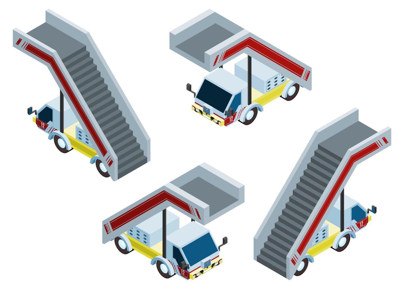 isometrische vrachtwagen loopplank. trap naar het vliegtuig vector