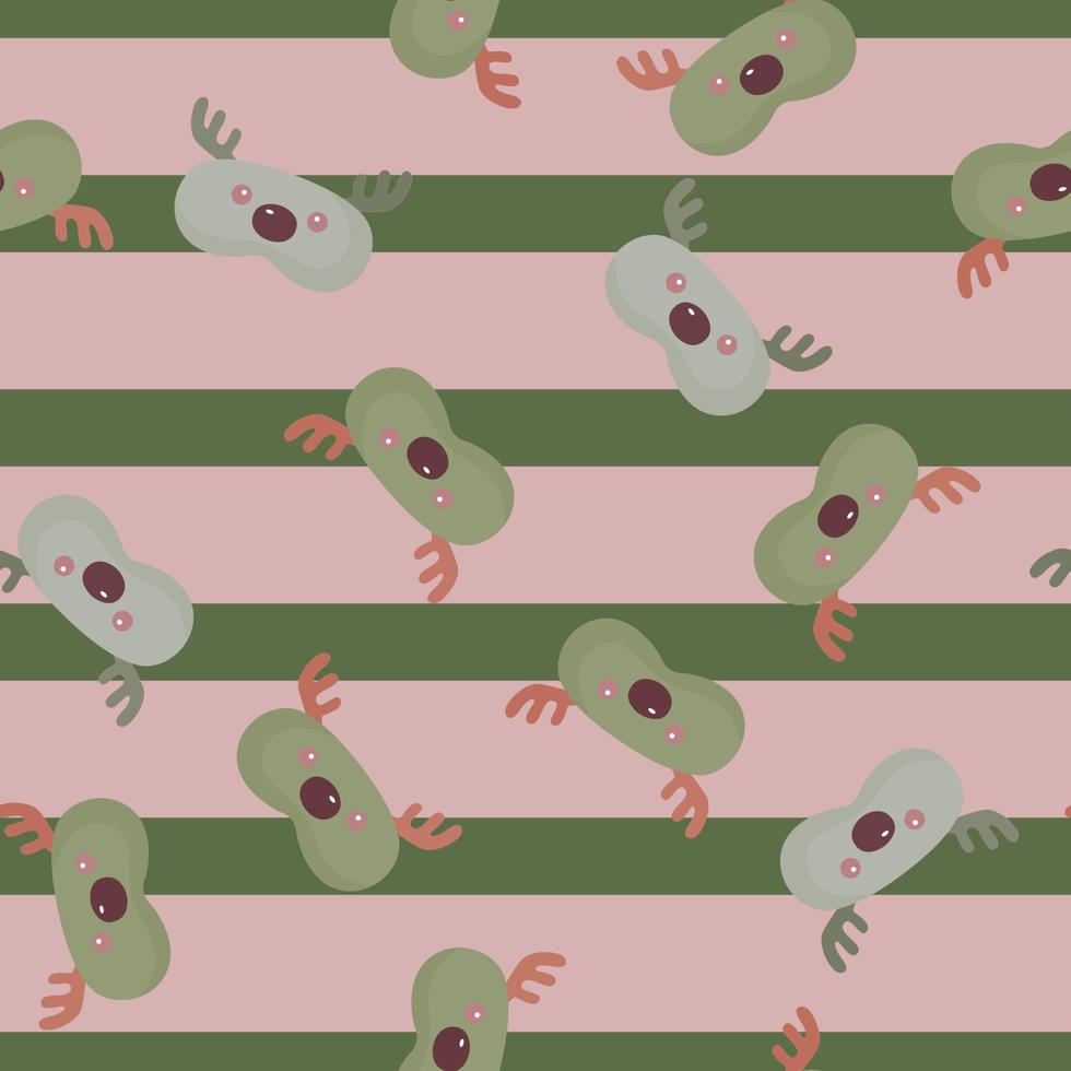 masker herten groen en grijs kleur chaotisch naadloos patroon op gestreepte roze en groene achtergrond. kinderen grafisch ontwerpelement voor verschillende doeleinden. vector