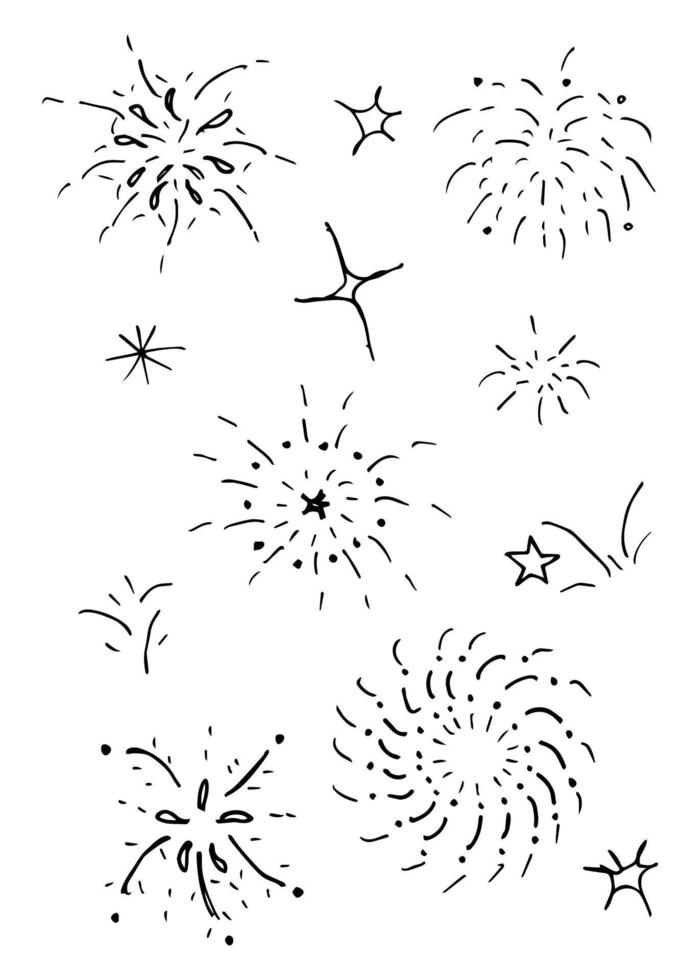 vuurwerk hand getrokken, vectorillustratie. vector