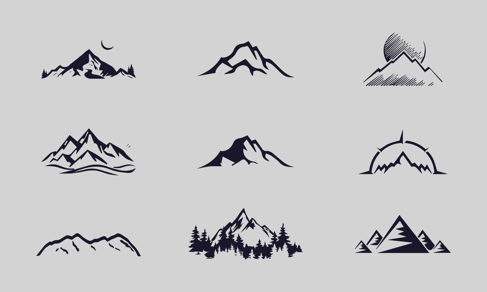 set van vector logo-ontwerpen voor berg- en buitenavonturen, vintage stijl