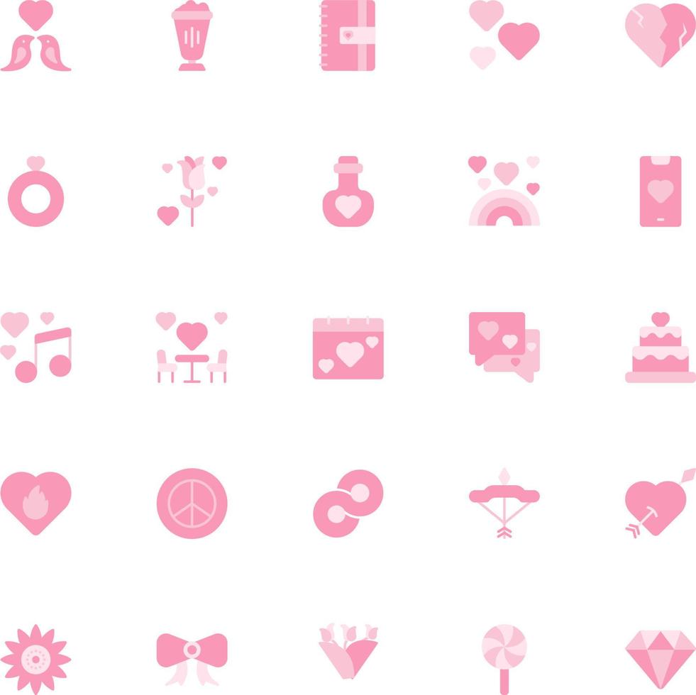 Valentijnsdag pictogrammen in gevulde lijnstijl voor alle doeleinden. perfect voor presentatie van mobiele apps op websites vector