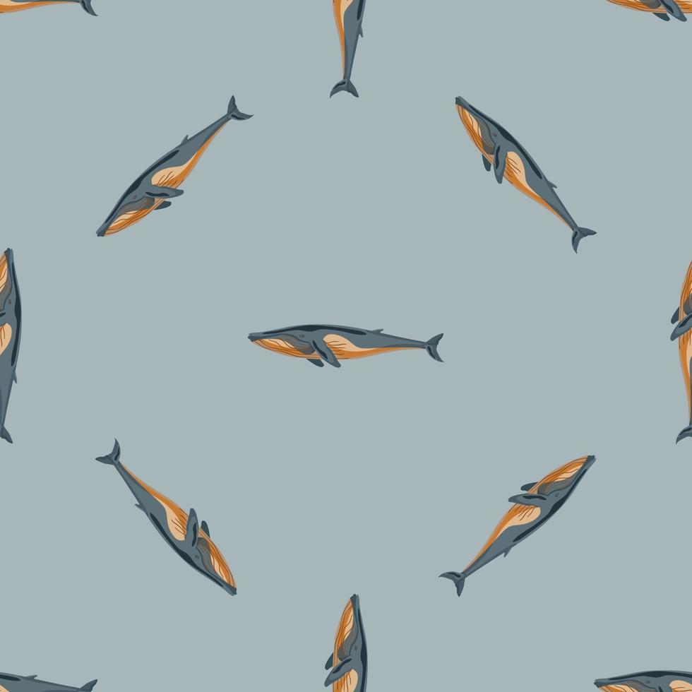 naadloze patroon vinvis op grijze achtergrond. sjabloon van stripfiguur van oceaan voor stof. vector