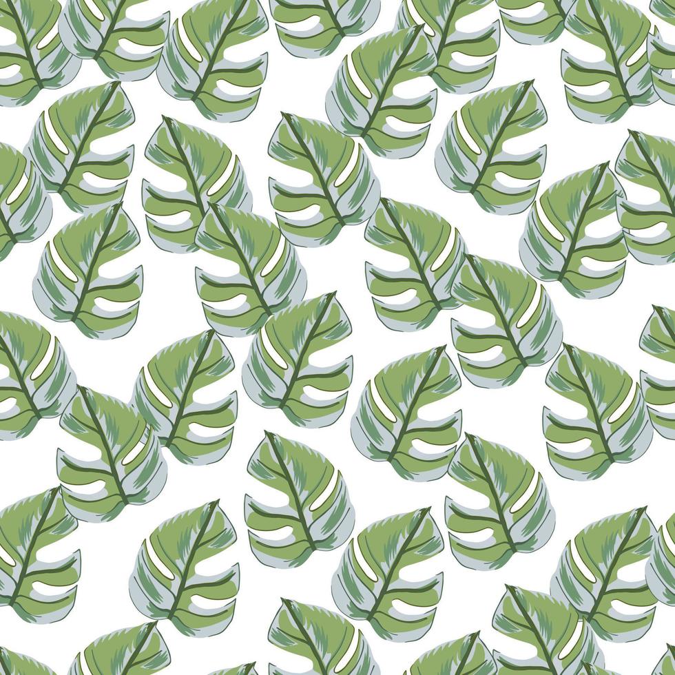 geïsoleerde willekeurige naadloze patroon met groene monstera doodle bladeren. witte achtergrond. bloemen achtergrond. vector