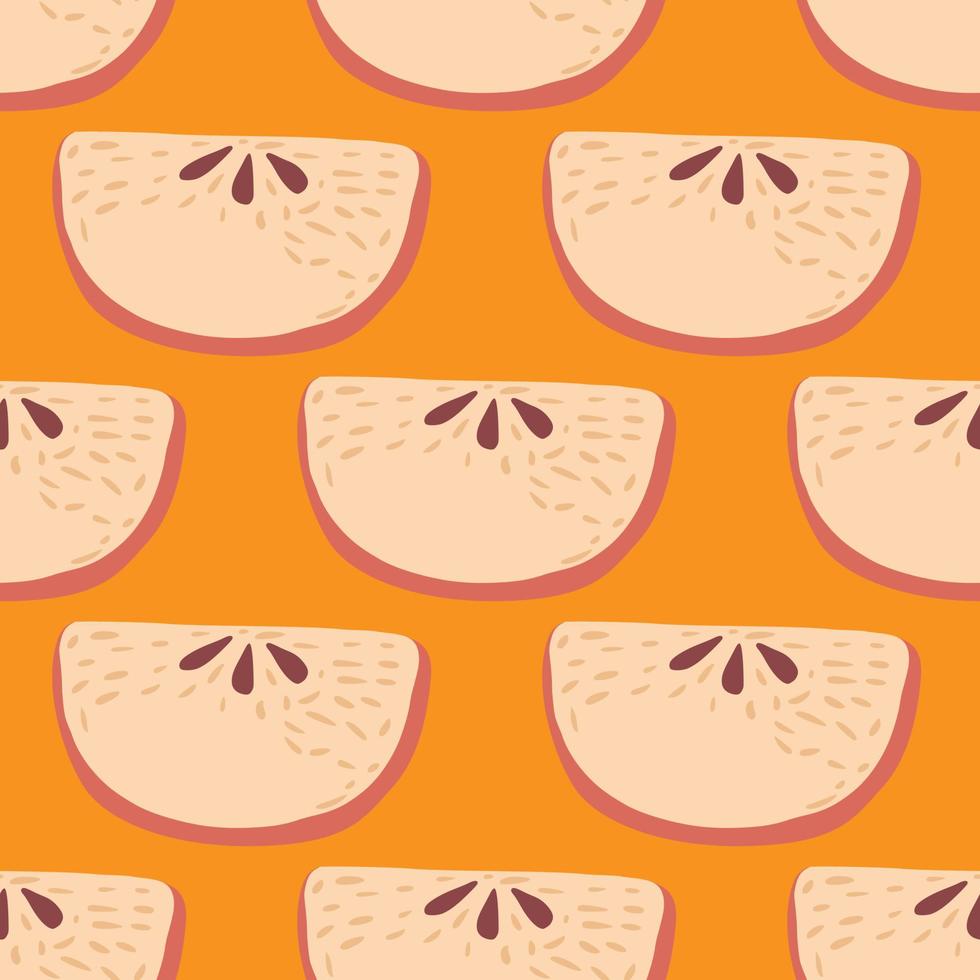 cartoon naadloos fruitpatroon met appelschijfjes. doodle vruchten op oranje achtergrond. heldere voedsel zomer achtergrond. vector
