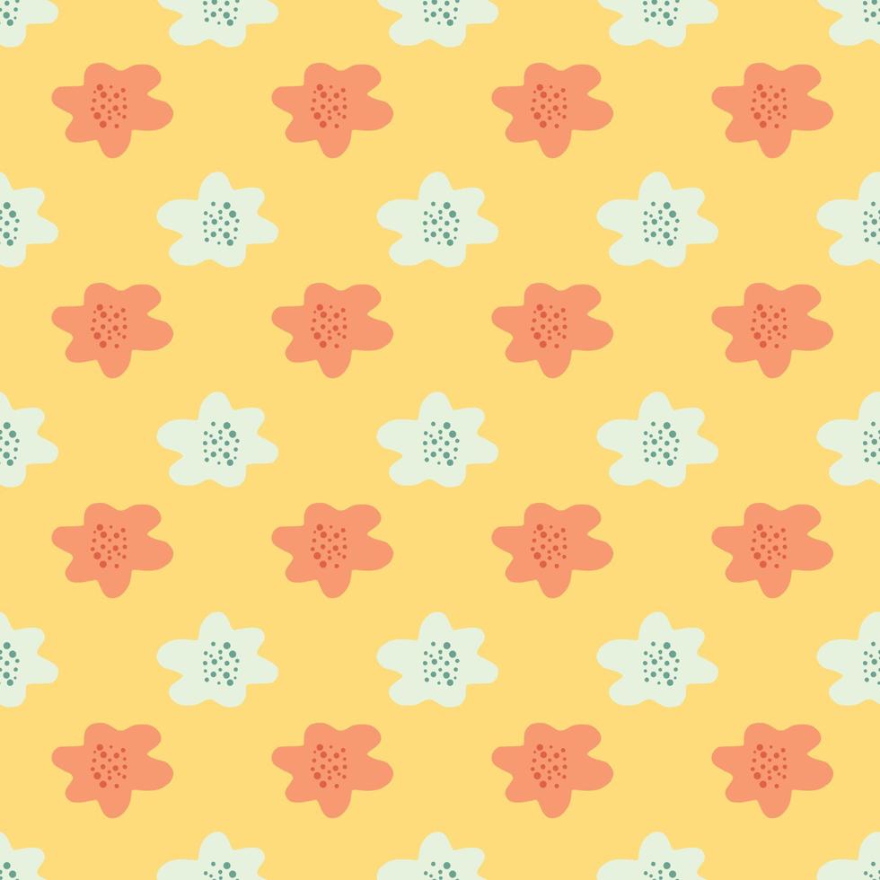oranje en wit gekleurde bloemen eenvoudig ontwerp naadloos patroon. pastelgele achtergrond. cartoon natuur afdrukken. vector