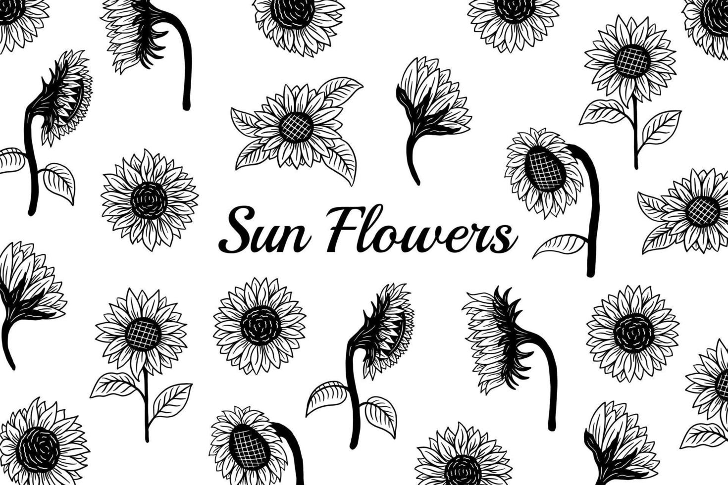 set van zon bloem bloemen natuur gegraveerd handgetekende mooie illustratie vector