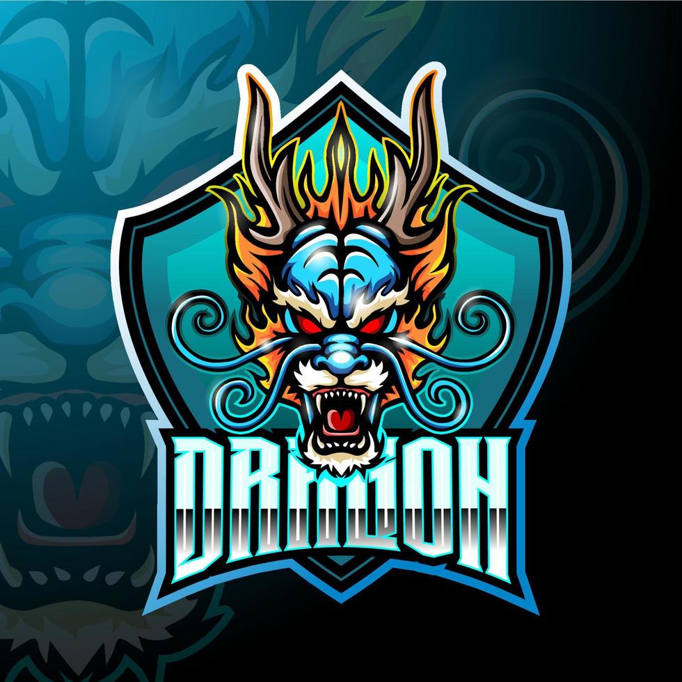 drakenkop mascotte esport logo ontwerp vector