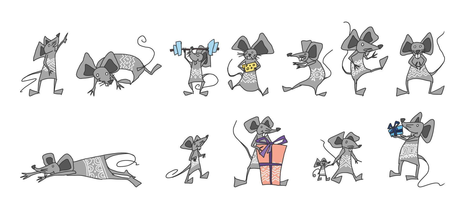 grappige karakters. grappige cartoon doodle muizen vector