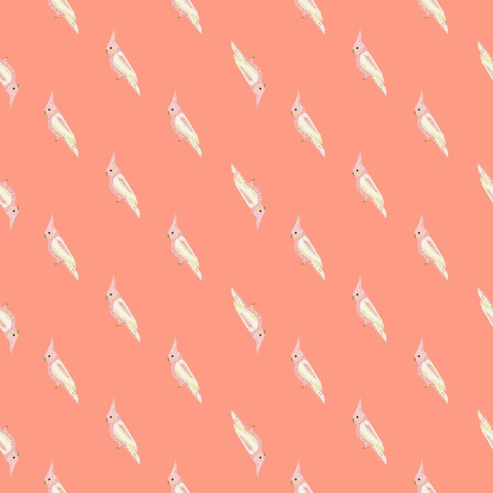 kleine lichte papegaai kaketoe naadloze patroon in doodle stijl. hand getekende achtergrond met roze achtergrond. vector
