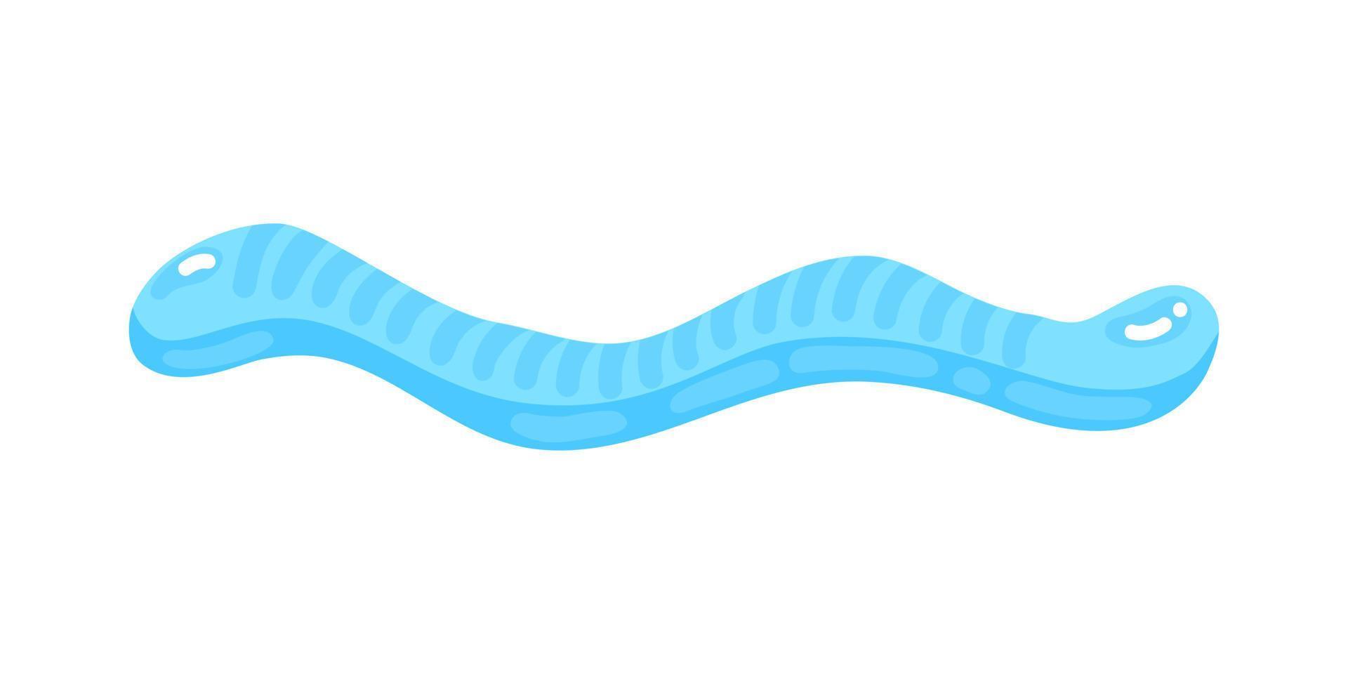 blauwe gelei worm zoete snoep met geweldige smaak vlakke stijl ontwerp vectorillustratie. vector