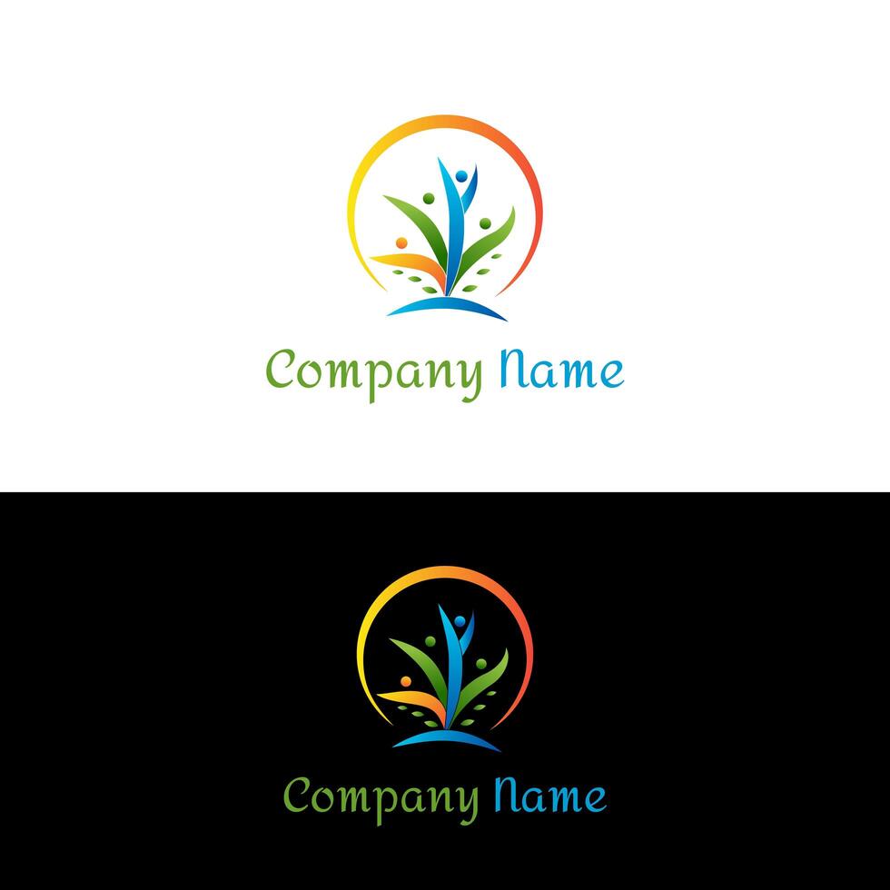 Kleurrijke mensen logo-ontwerp. Mensen die een boom logo sjabloon vormen. vector