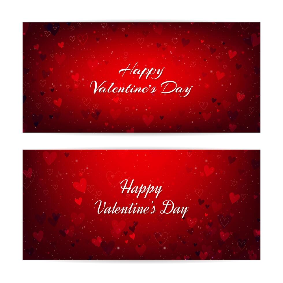 Valentijnsdag wazig banners met hartjes en bokeh vector