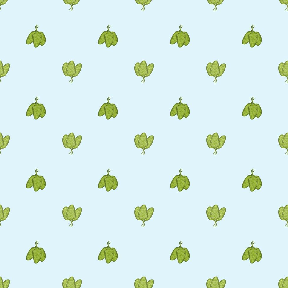 naadloze patroon bos spinazie salade op helder groene achtergrond. eenvoudig ornament met sla. vector