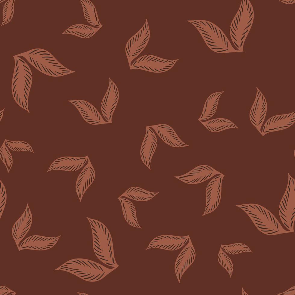 willekeurige naadloze bloemmotief met doodle blad silhouetten vormen. kastanjebruine achtergrond. abstracte bloemenprint. vector