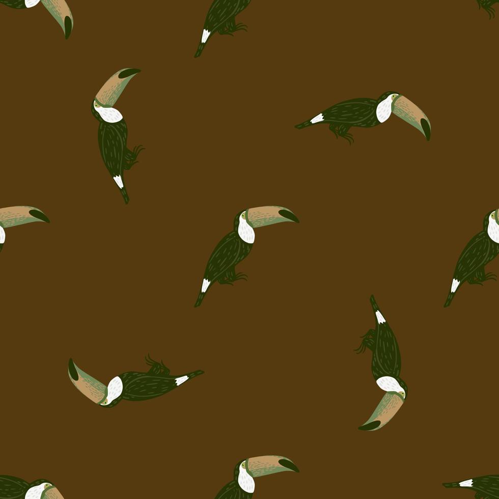 cartoon dierlijke naadloze patroon met de hand getekende toucan bird print. bruine achtergrond. simpel ontwerp. vector