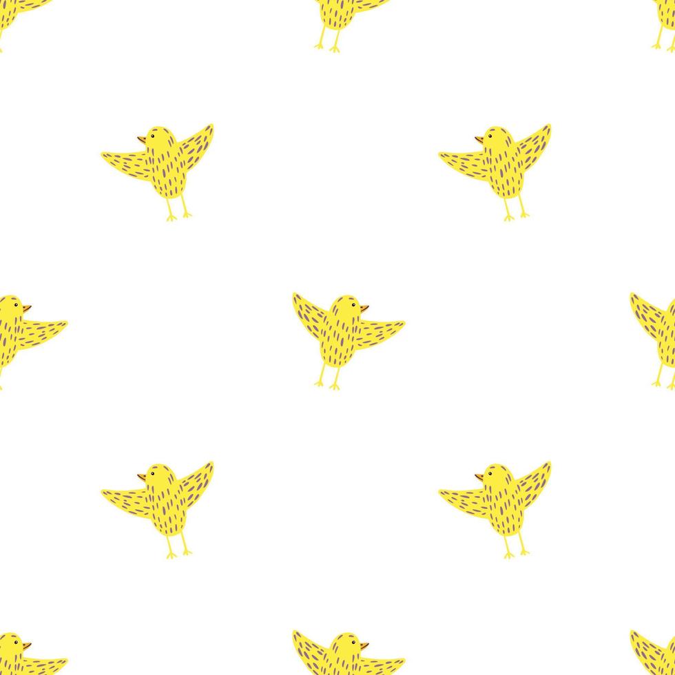 geïsoleerd naadloos krabbelpatroon met eenvoudige gele vogelsilhouetten. witte achtergrond. vector