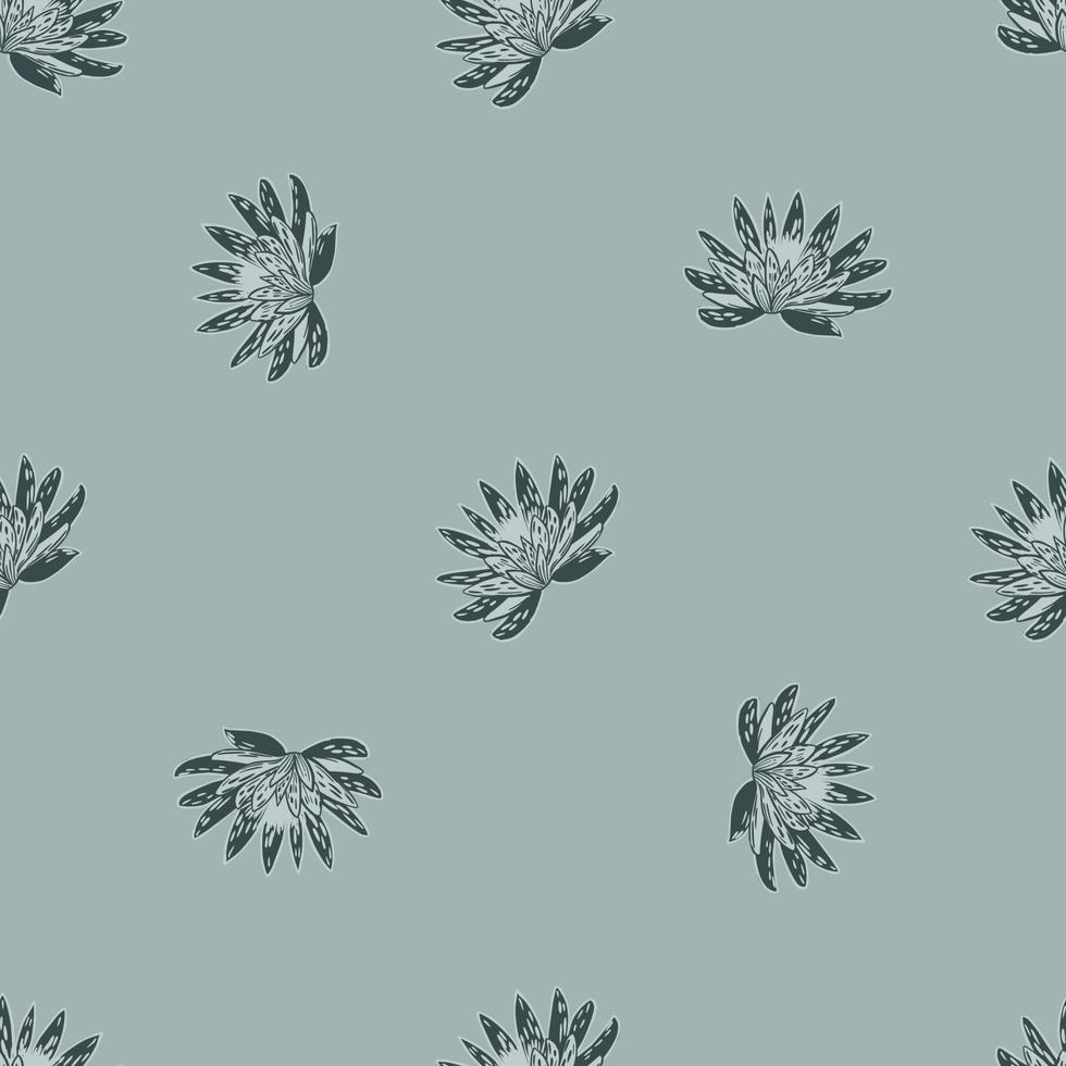 naadloze patroon met hand lotus puttend uit blauwe achtergrond. vector bloemen sjabloon in doodle stijl. zachte zomer botanische textuur.