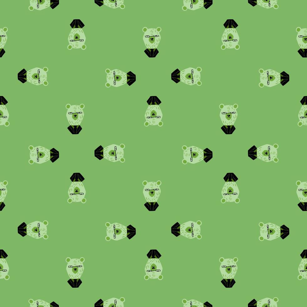 grappige geometrische dierenprint met schattige beren in smokingprint. groene pastelachtergrond. simpel ontwerp. vector