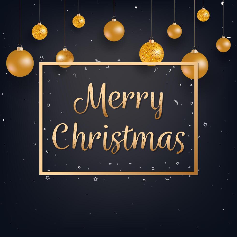 Vrolijke Kerstmis zwarte achtergrond met gouden Kerstmisballen vector