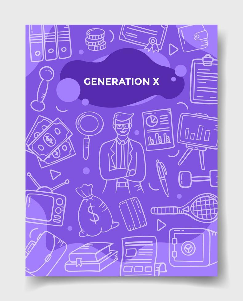 generatie x bedrijfsconcept met doodle-stijl voor sjabloon van banners, flyer, boeken en tijdschriften vector