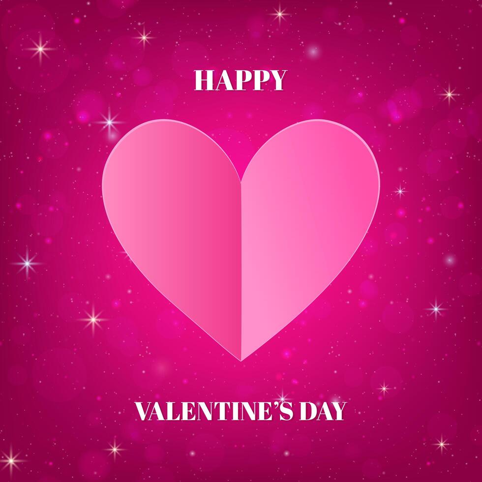 Valentijnsdag kaart met hart en glanzende roze achtergrond vector